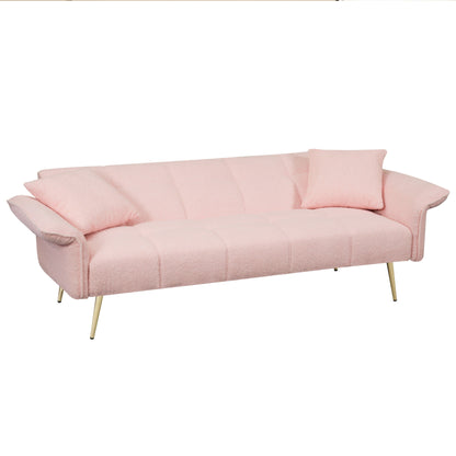 Pink Teddy Fleece Convertible Futon Sofa Bed