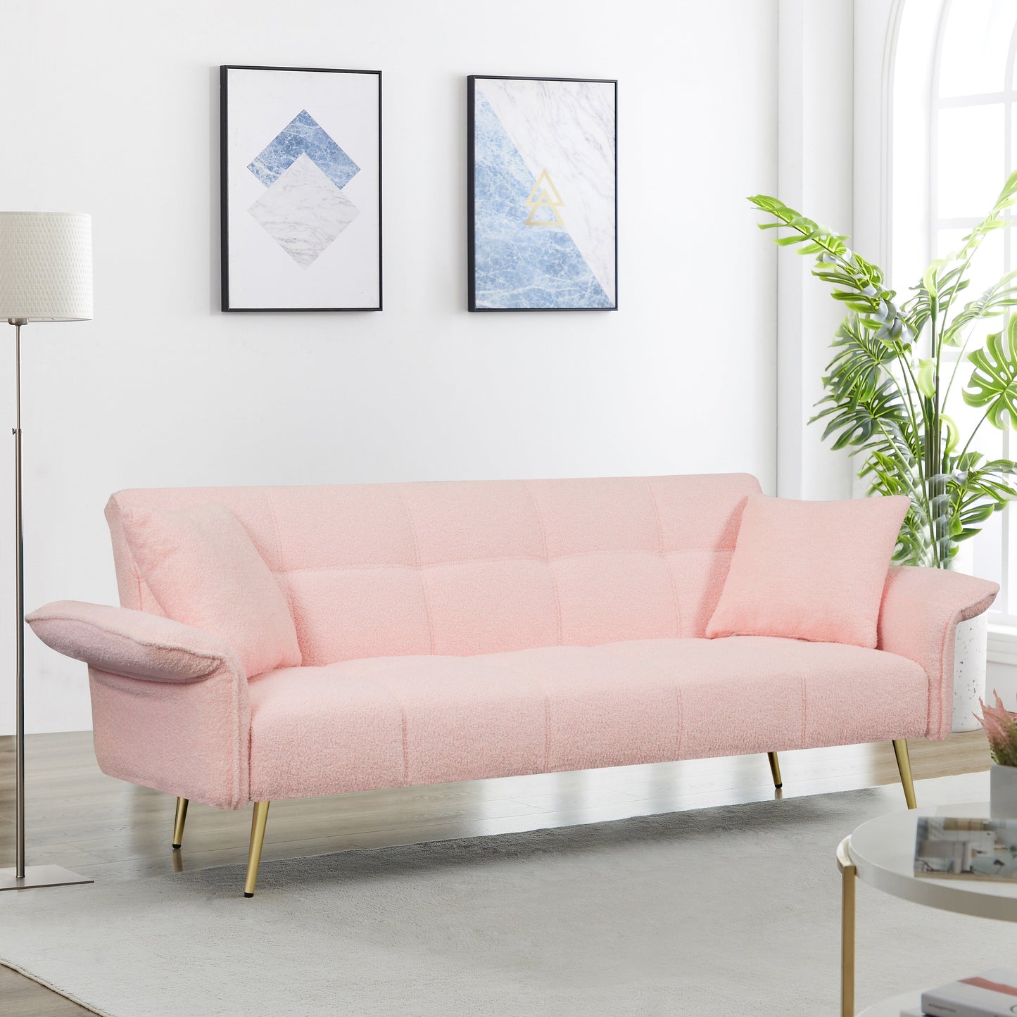 Pink Teddy Fleece Convertible Futon Sofa Bed