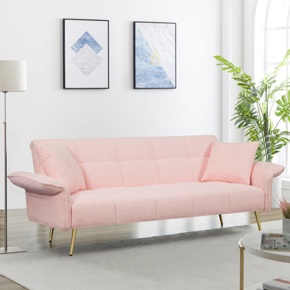Pink Teddy Fleece Convertible Futon Sofa Bed