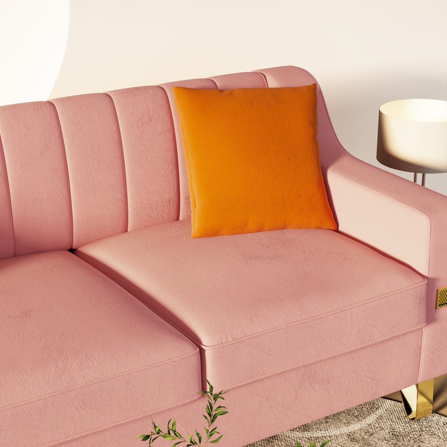 Pink Velvet 3-seater Sofa with Gold Accents