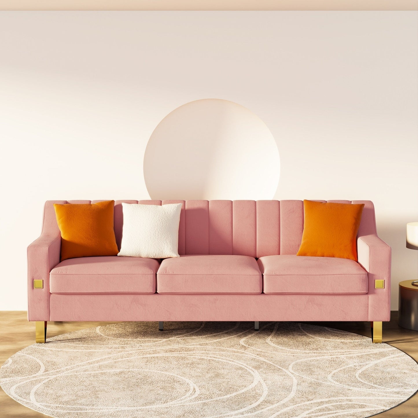 Pink Velvet 3-seater Sofa with Gold Accents