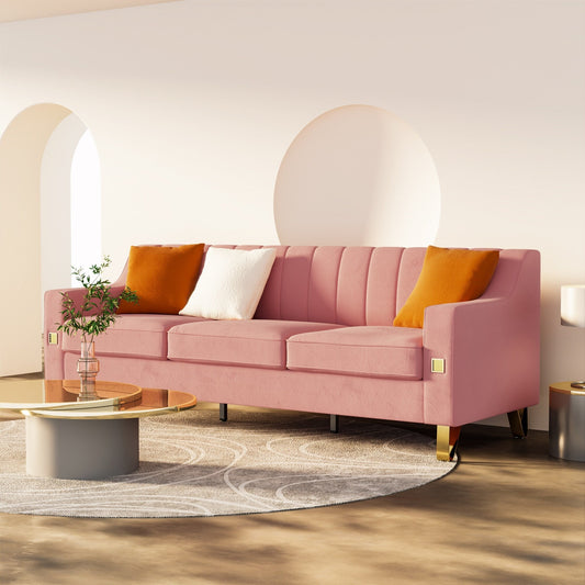 Pink Velvet 3-seater Sofa with Gold Accents