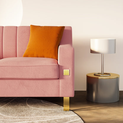 Pink Velvet 3-seater Sofa with Gold Accents