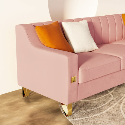 Pink Velvet 3-seater Sofa with Gold Accents