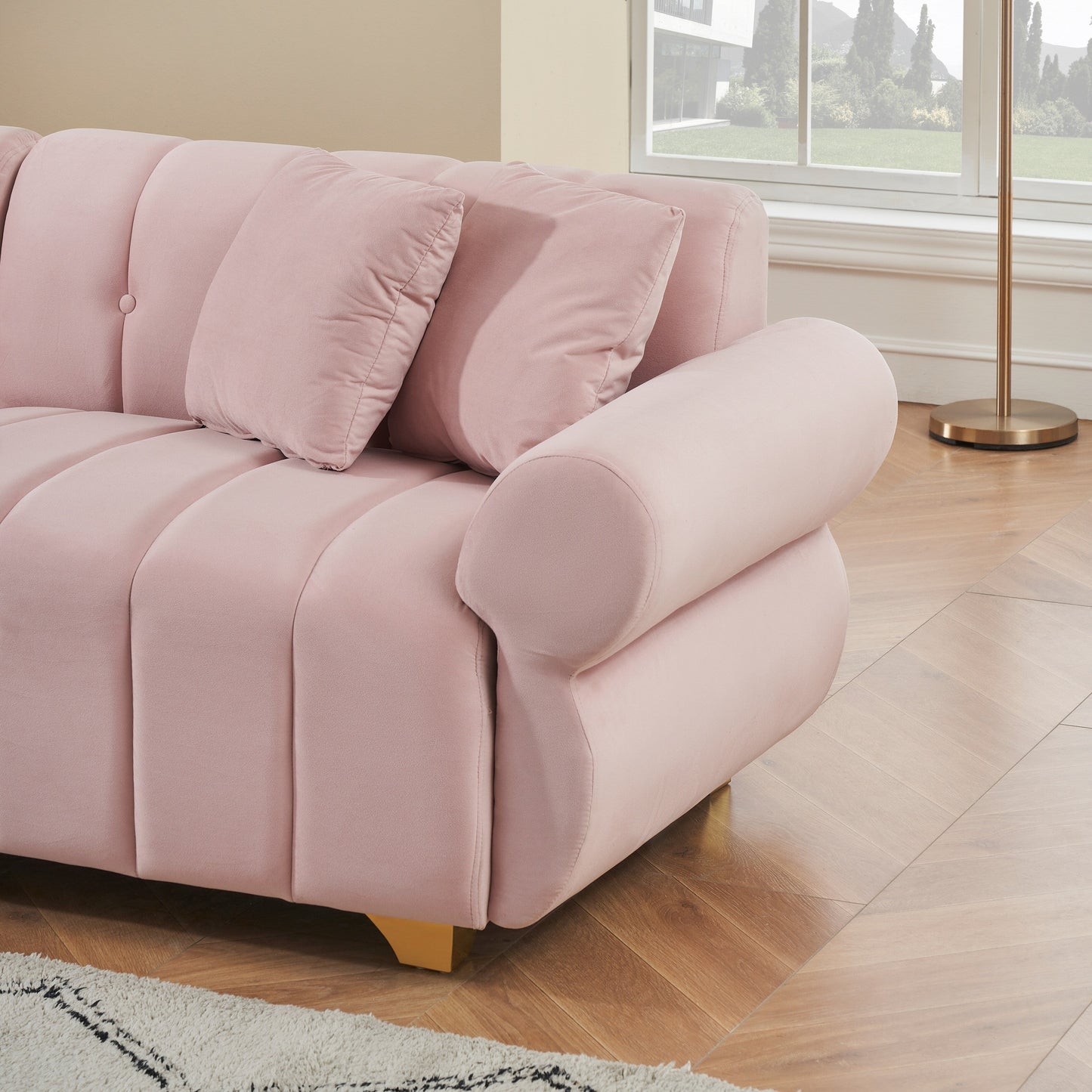 Pink Velvet 3-seater Sofa with Spring-Wrapped Cushions