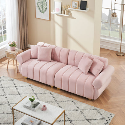 Pink Velvet 3-seater Sofa with Spring-Wrapped Cushions
