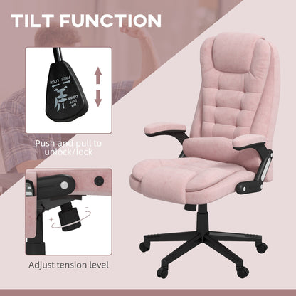 Pink Velvet 360Â° Swivel High Back Office Recliner with Vibration Massage, Lumbar Heating, Adjustable Height