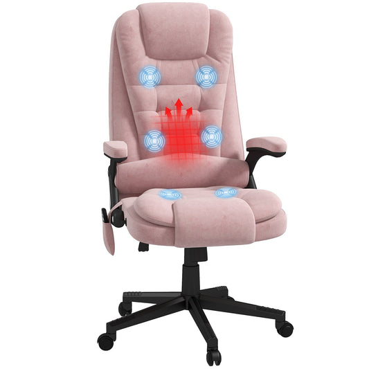 Pink Velvet 360Â° Swivel High Back Office Recliner with Vibration Massage, Lumbar Heating, Adjustable Height