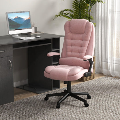 Pink Velvet 360Â° Swivel High Back Office Recliner with Vibration Massage, Lumbar Heating, Adjustable Height