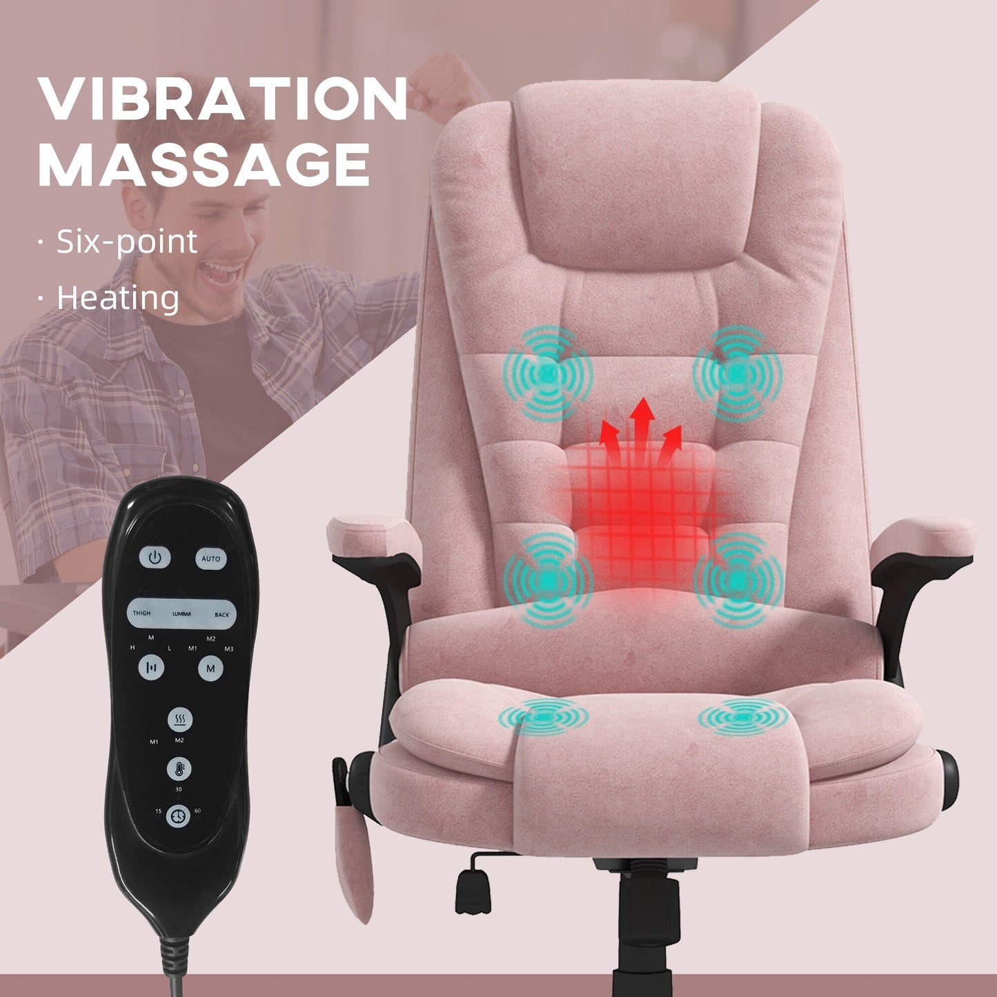 Pink Velvet 360Â° Swivel High Back Office Recliner with Vibration Massage, Lumbar Heating, Adjustable Height