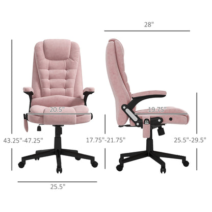 Pink Velvet 360Â° Swivel High Back Office Recliner with Vibration Massage, Lumbar Heating, Adjustable Height