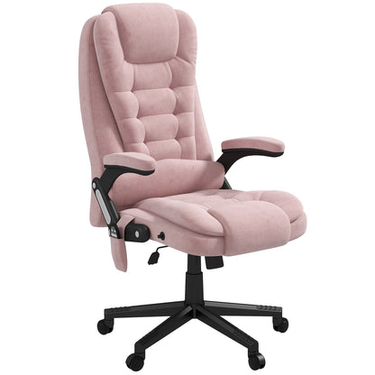 Pink Velvet 360Â° Swivel High Back Office Recliner with Vibration Massage, Lumbar Heating, Adjustable Height
