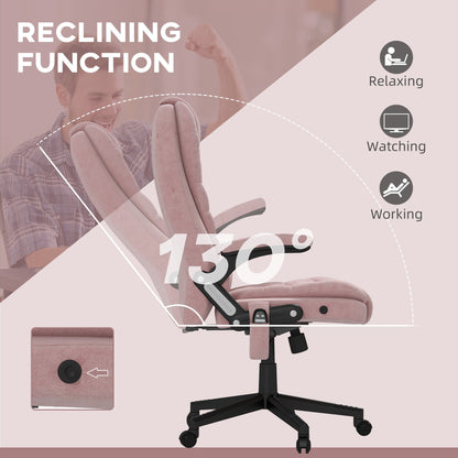 Pink Velvet 360Â° Swivel High Back Office Recliner with Vibration Massage, Lumbar Heating, Adjustable Height