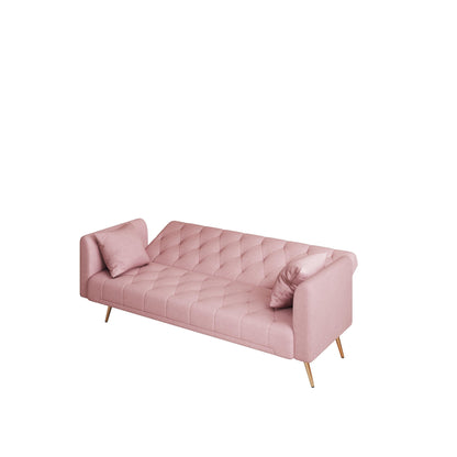 Pink Velvet Convertible 3-seater Sofa Bed with Throw Pillows