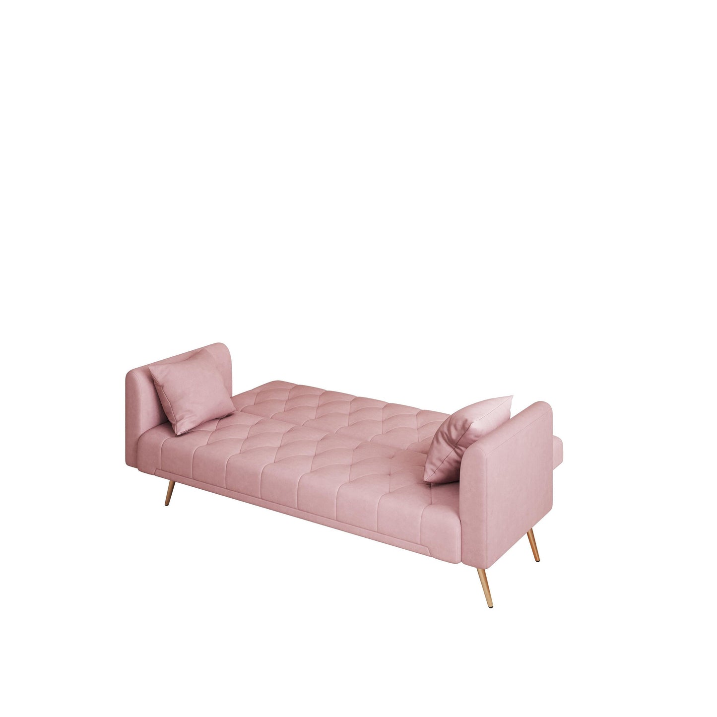Pink Velvet Convertible 3-seater Sofa Bed with Throw Pillows