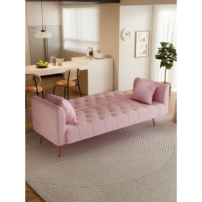 Pink Velvet Convertible 3-seater Sofa Bed with Throw Pillows