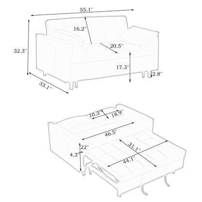 Pink Velvet Loveseat Pull-Out Sofa Bed with Adjustable Back