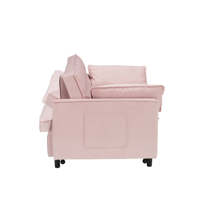 Pink Velvet Loveseat Pull-Out Sofa Bed with Adjustable Back