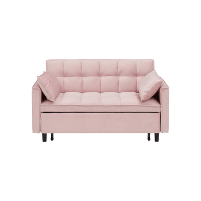 Pink Velvet Loveseat Pull-Out Sofa Bed with Adjustable Back