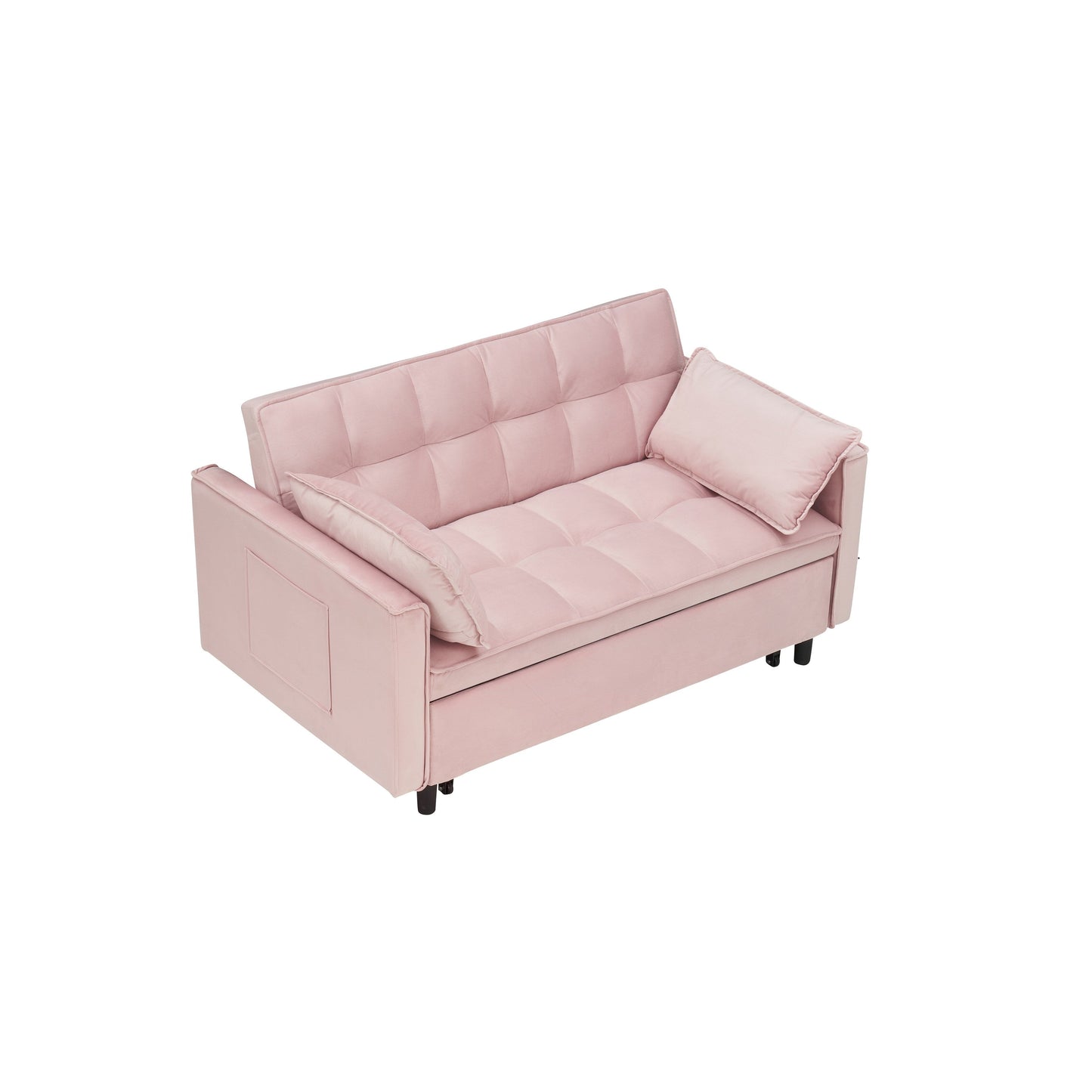 Pink Velvet Loveseat Pull-Out Sofa Bed with Adjustable Back
