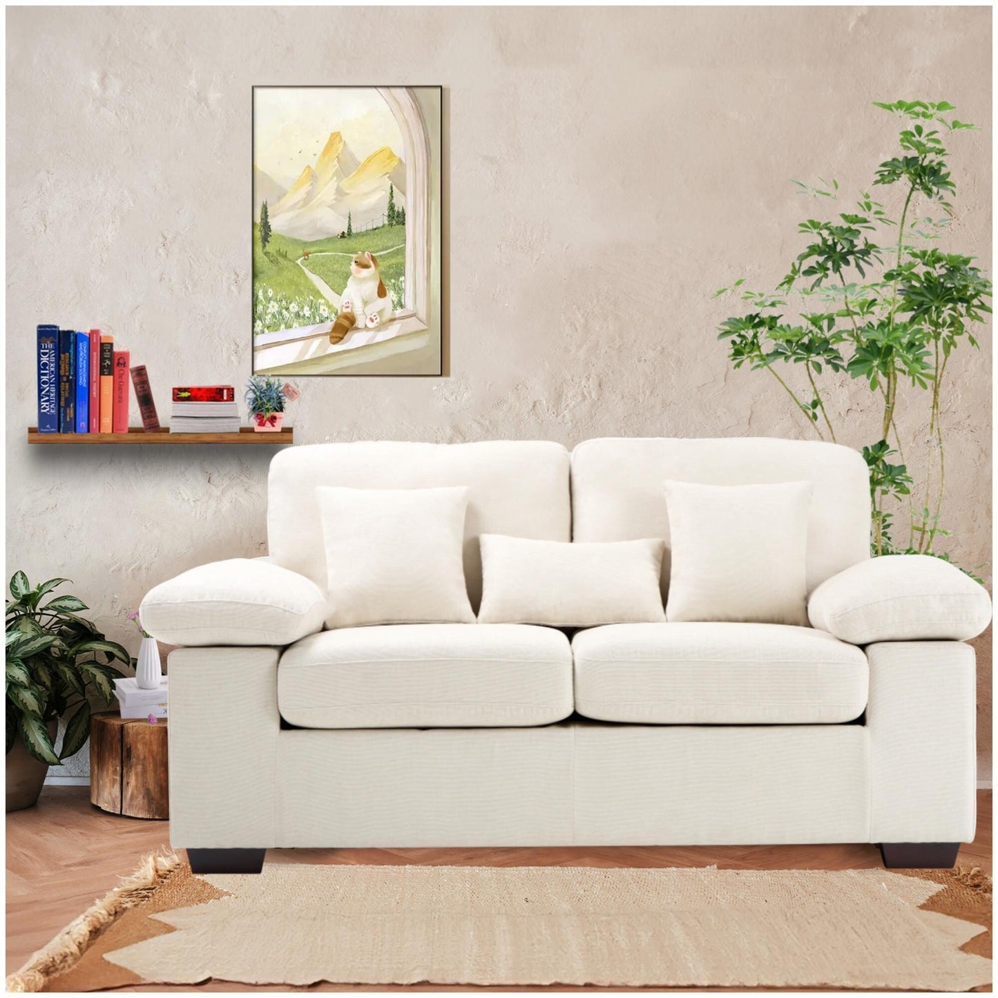 Plush Chenille Loveseat 73 - Includes Bonus 3 Pillows & Removable Back Cushion - Living Room 2-Seater Sofa