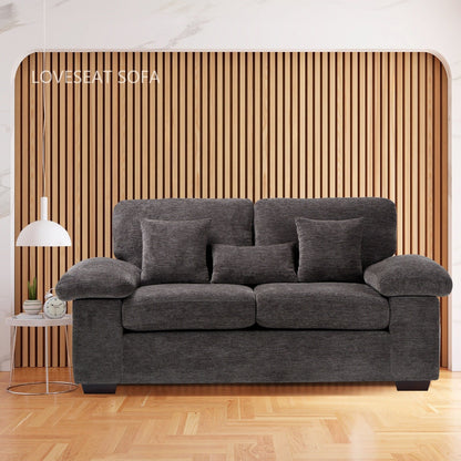 Plush Chenille Loveseat 73 - Includes Bonus 3 Pillows & Removable Back Cushion - Living Room 2-Seater Sofa
