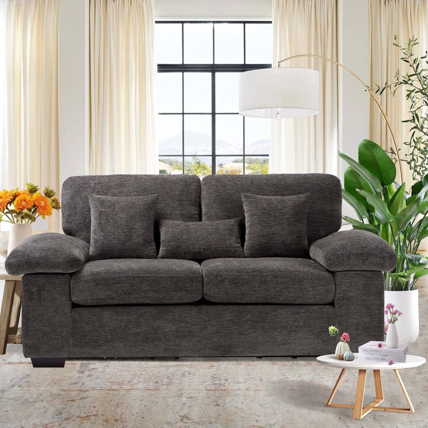 Plush Chenille Loveseat 73 - Includes Bonus 3 Pillows & Removable Back Cushion - Living Room 2-Seater Sofa