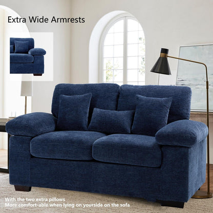 Plush Chenille Loveseat 73 - Includes Bonus 3 Pillows & Removable Back Cushion - Living Room 2-Seater Sofa
