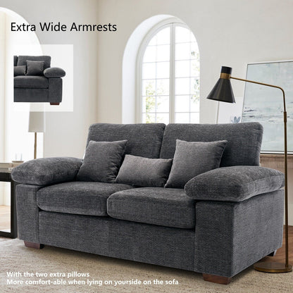 Plush Chenille Loveseat 73 - Includes Bonus 3 Pillows & Removable Back Cushion - Living Room 2-Seater Sofa