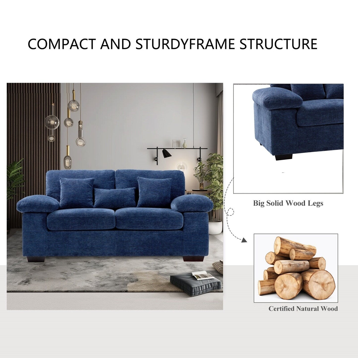 Plush Chenille Loveseat 73 - Includes Bonus 3 Pillows & Removable Back Cushion - Living Room 2-Seater Sofa