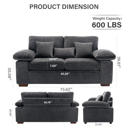 Plush Chenille Loveseat 73 - Includes Bonus 3 Pillows & Removable Back Cushion - Living Room 2-Seater Sofa