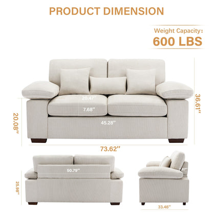 Plush Chenille Loveseat 73 - Includes Bonus 3 Pillows & Removable Back Cushion - Living Room 2-Seater Sofa