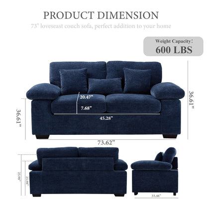 Plush Chenille Loveseat 73 - Includes Bonus 3 Pillows & Removable Back Cushion - Living Room 2-Seater Sofa