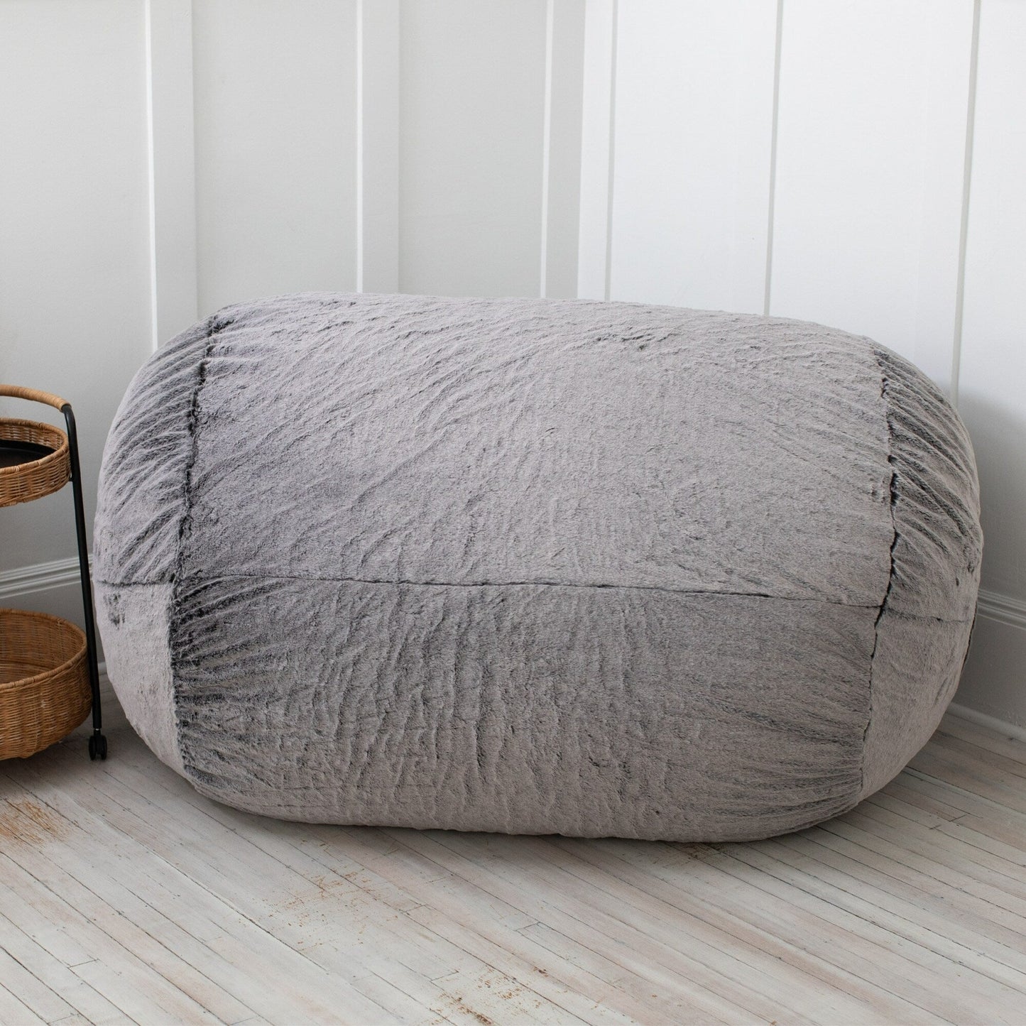 Plush Faux Fur Bean Bag Loveseat - 64 - Wolf Gray