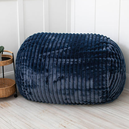 Plush Faux Fur Ribbed Bean Bag Loveseat - 64 - Midnight Blue