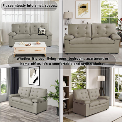 Plush Upholstered Loveseat with Faux Leather, Tufted Back, and Padded Arms - Cozy Seating for Living Room or Family Room.