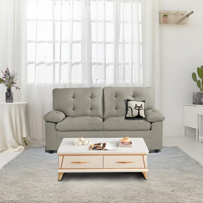 Plush Upholstered Loveseat with Faux Leather, Tufted Back, and Padded Arms - Cozy Seating for Living Room or Family Room.
