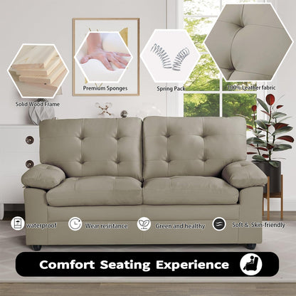 Plush Upholstered Loveseat with Faux Leather, Tufted Back, and Padded Arms - Cozy Seating for Living Room or Family Room.