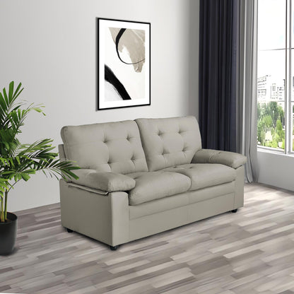 Plush Upholstered Loveseat with Faux Leather, Tufted Back, and Padded Arms - Cozy Seating for Living Room or Family Room.