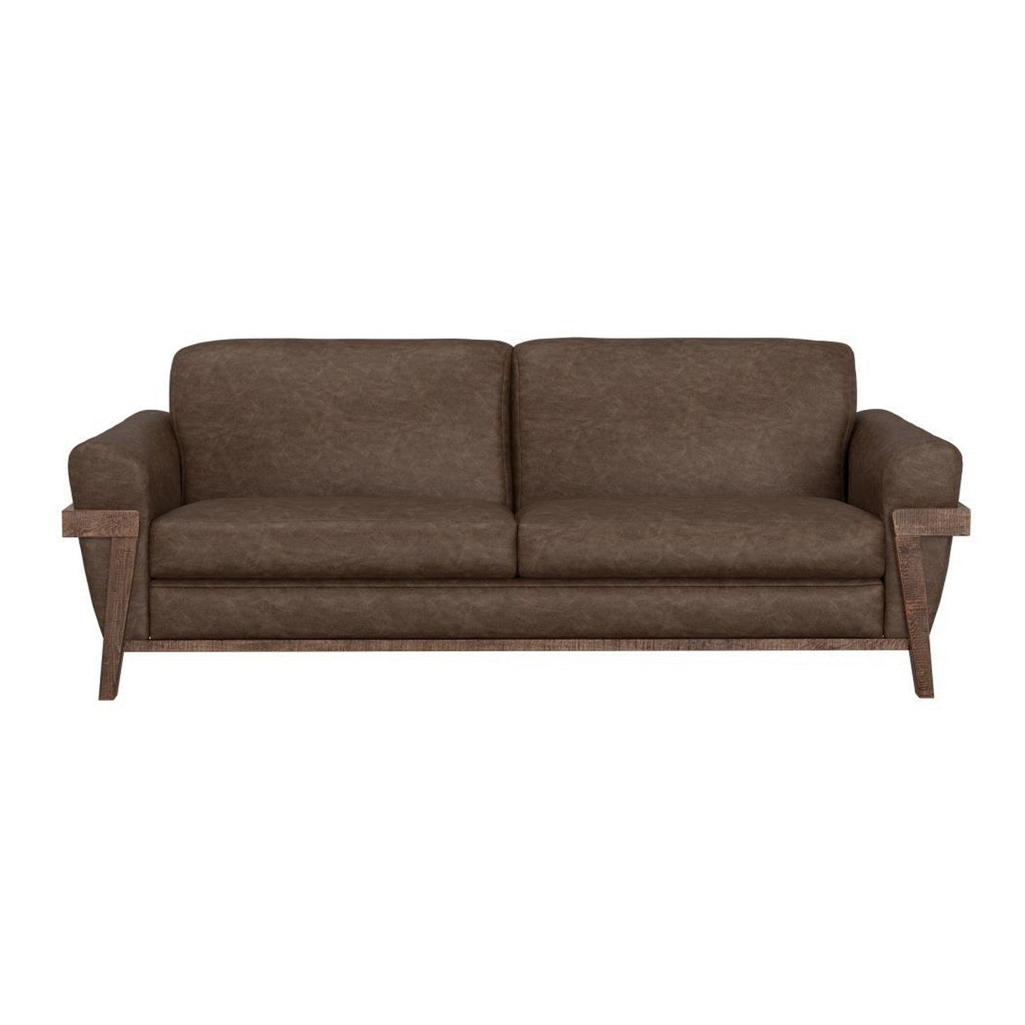 Pola Sofa, 95 Inch, 2 Throw Pillows, Modern Dark Brown Faux Leather