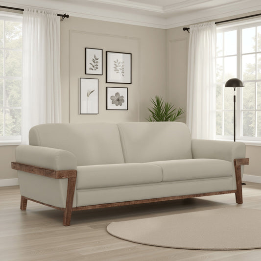 Pola Sofa, Almond Gray Polyester, Foam Cushions, Solid Pine Wood, 95 Inch