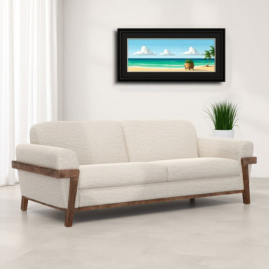 Pola Sofa, Cognac Brown Faux Leather, Foam, Solid Pine Wood, 95 Inch