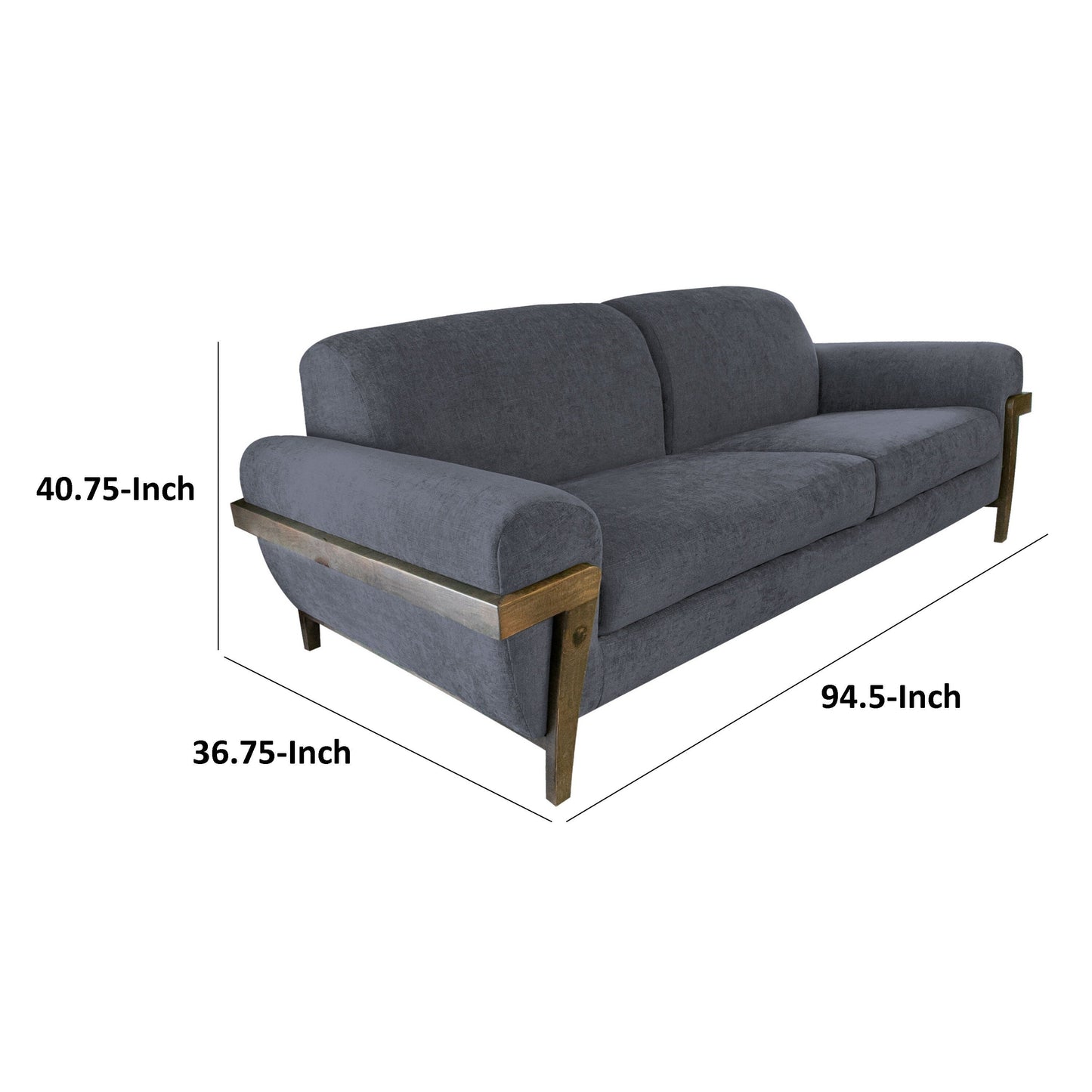 Pola Sofa, Iron Gray Polyester, Foam Cushions, Solid Pine Wood, 95 Inch