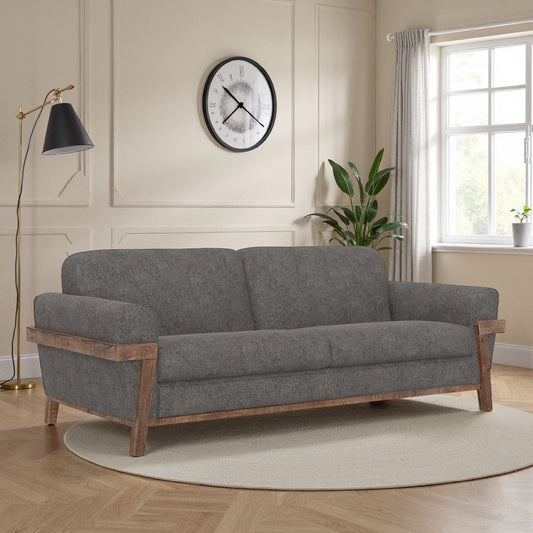 Pola Sofa, Iron Gray Polyester, Foam Cushions, Solid Pine Wood, 95 Inch