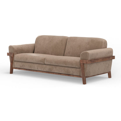 Pola Sofa, Light Brown Polyester, Foam Cushions, Solid Pine Wood, 95 Inch
