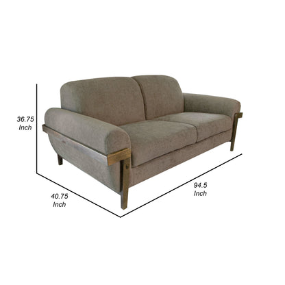 Pola Sofa, Light Brown Polyester, Foam Cushions, Solid Pine Wood, 95 Inch