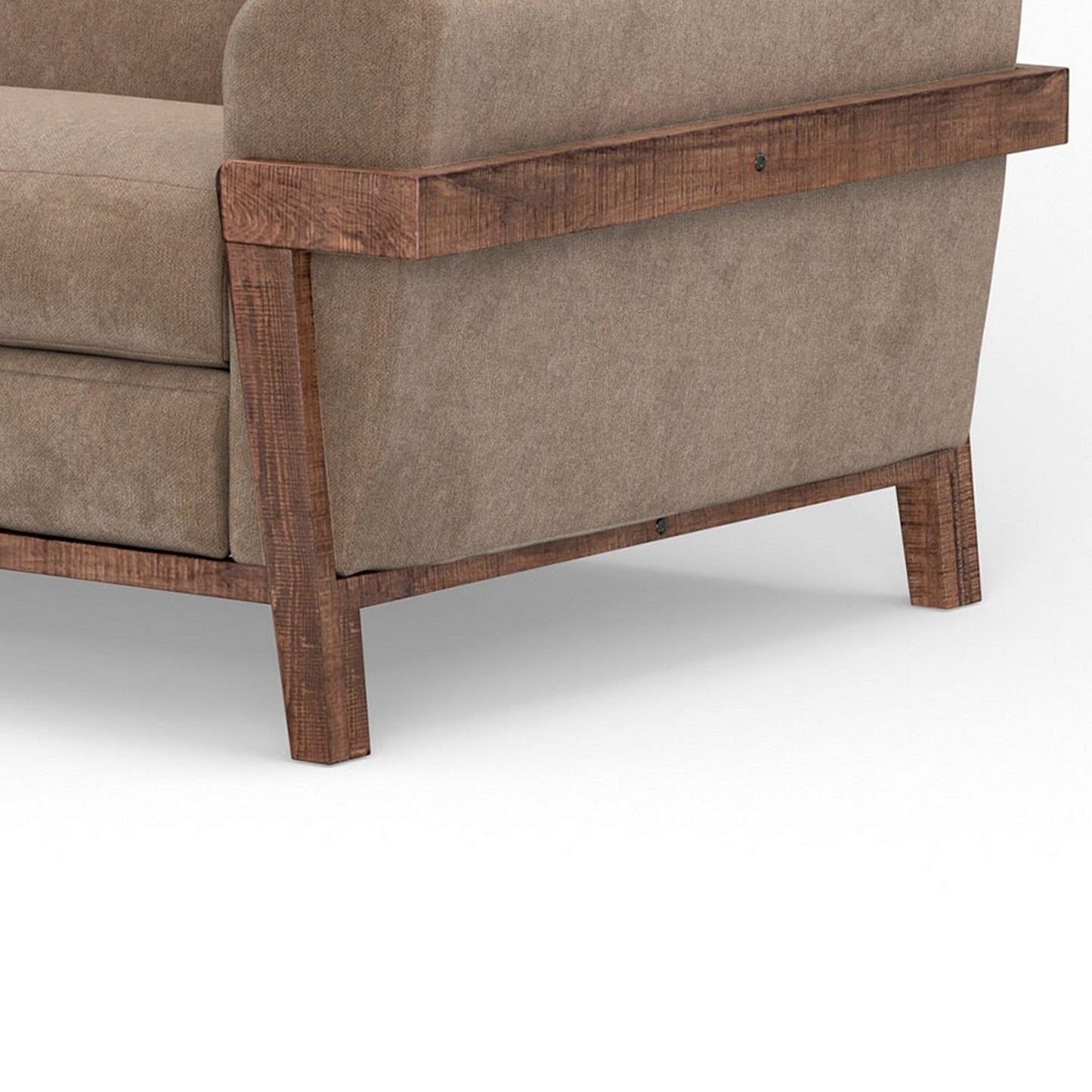 Pola Sofa, Light Brown Polyester, Foam Cushions, Solid Pine Wood, 95 Inch