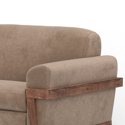 Pola Sofa, Light Brown Polyester, Foam Cushions, Solid Pine Wood, 95 Inch