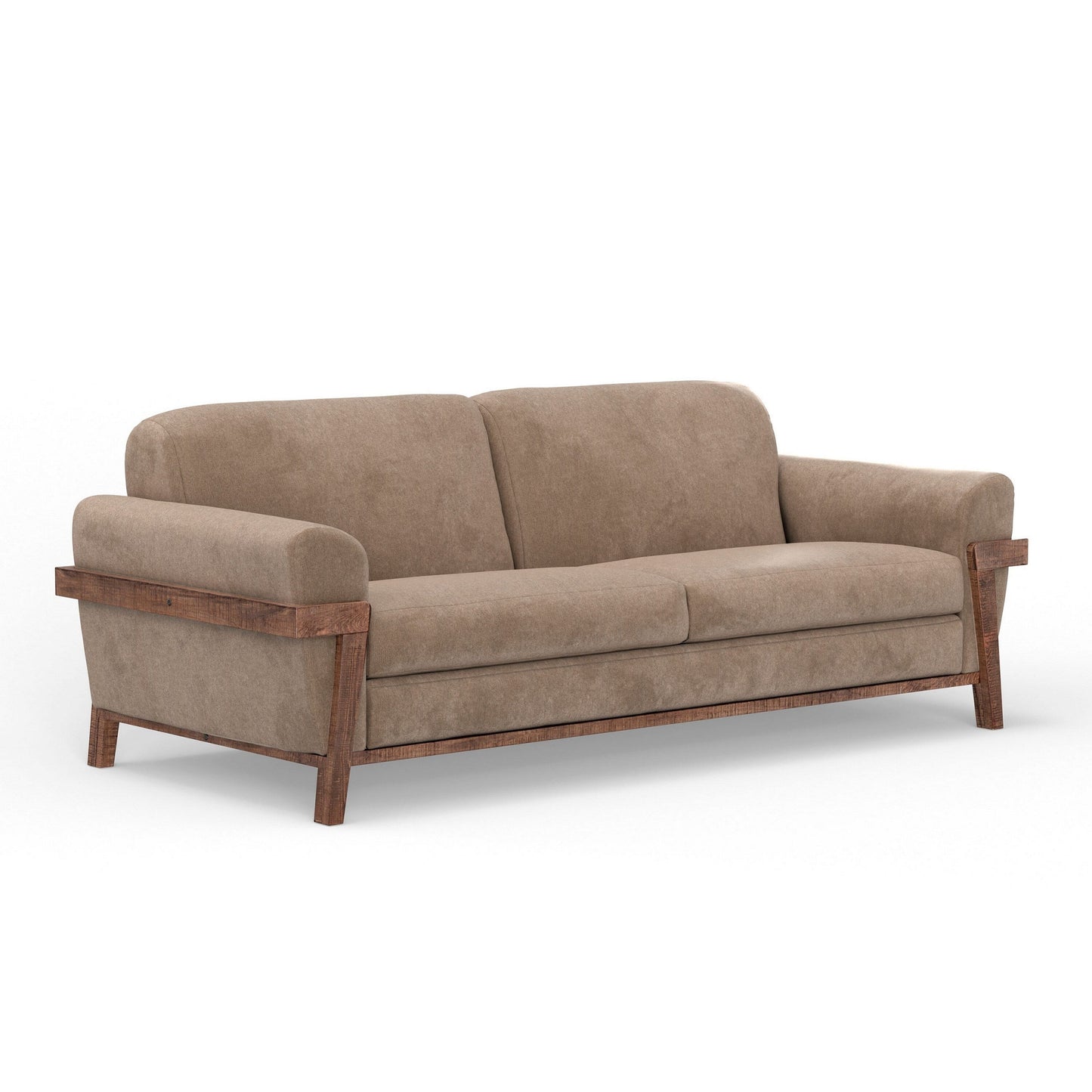 Pola Sofa, Light Brown Polyester, Foam Cushions, Solid Pine Wood, 95 Inch