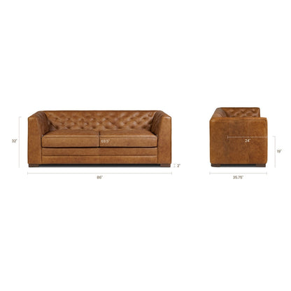 Poly & Bark Essex 86 Genuine Leather Pull-Out Convertible Sleeper Sofa